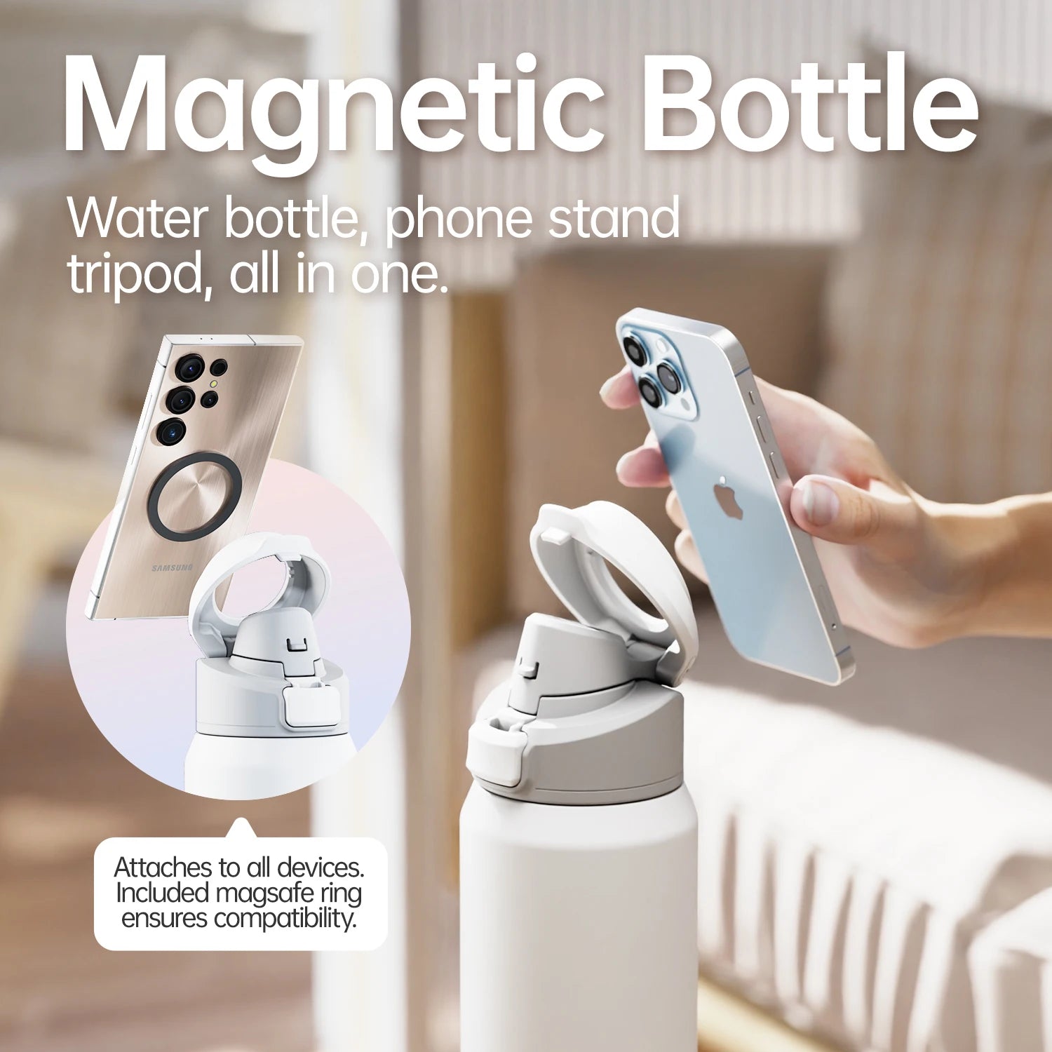 Stay Hydrated in Style: Fjbottle 710/950Ml Insulated Water Bottle with Magnetic Lid and Phone Mount for Outdoor Adventures